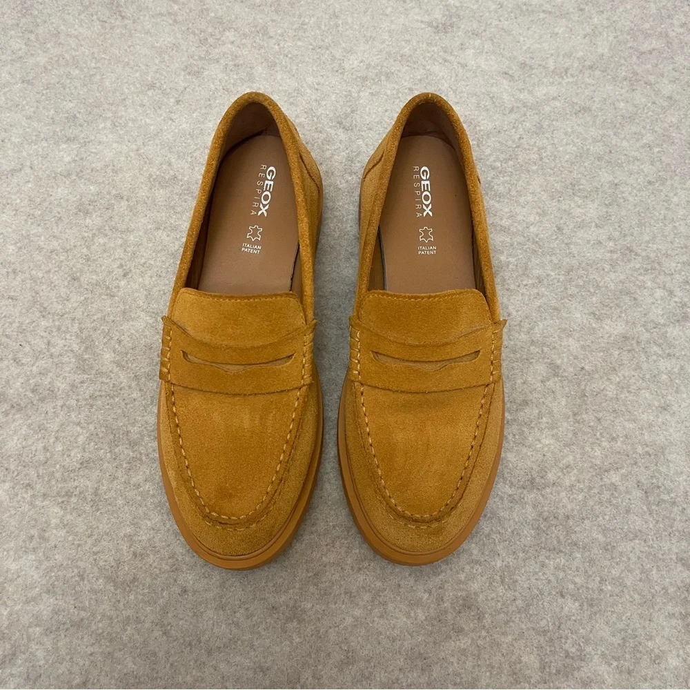 Geox Spherica D25QRA Yellow Suede Penny Chunky Loafers Womens size EURO 39 US9